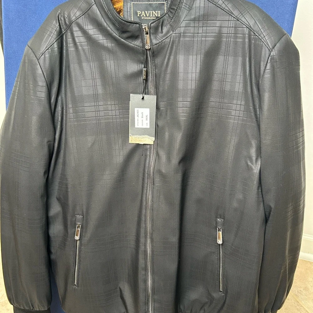 Pavini Men’s‎ Black Faux Leather Bomber Jacket Size 3XL